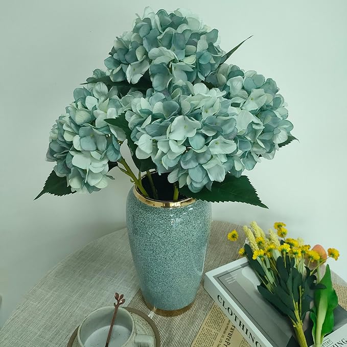 Fall Blue Hydrangea Artificial Flowers,6Pcs Faux Fall Hydrangea Flowers,Artificial Hydrangeas Flowers with Stems,Fake Hydrangeas,Silk Hydrangeas Flowers with Stems for Home Decor (Fall Blue)