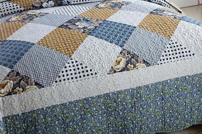 Travan 3-Piece King Bedspread Quilt Sets Patchwork Floral Oversized Reversible Soft Quilted Bedding Coverlet Set for All Seasons, King Size