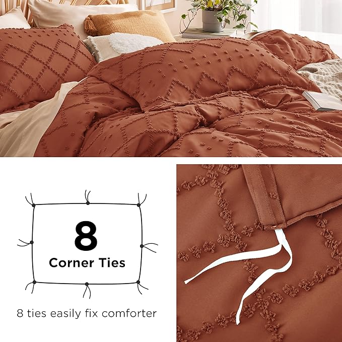 Bedsure Boho Duvet Cover Queen Size - Terracotta Breathable & Soft Boho Bedding, Machine Washable Comforter Cover for All Seasons, Includes 1 Duvet Cover 90"x90" with 2 Pillow Shams & Zipper Closure