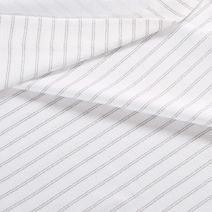 Eddie Bauer - Flannel Sheets Full Size, Anti-Pilling & Wrinkle Resistant Cotton, Touchably Soft for All-Season Comfort - Bed Sheets with Matching Pillowcases & Fitted Sheet (Trail Stripe Grey)