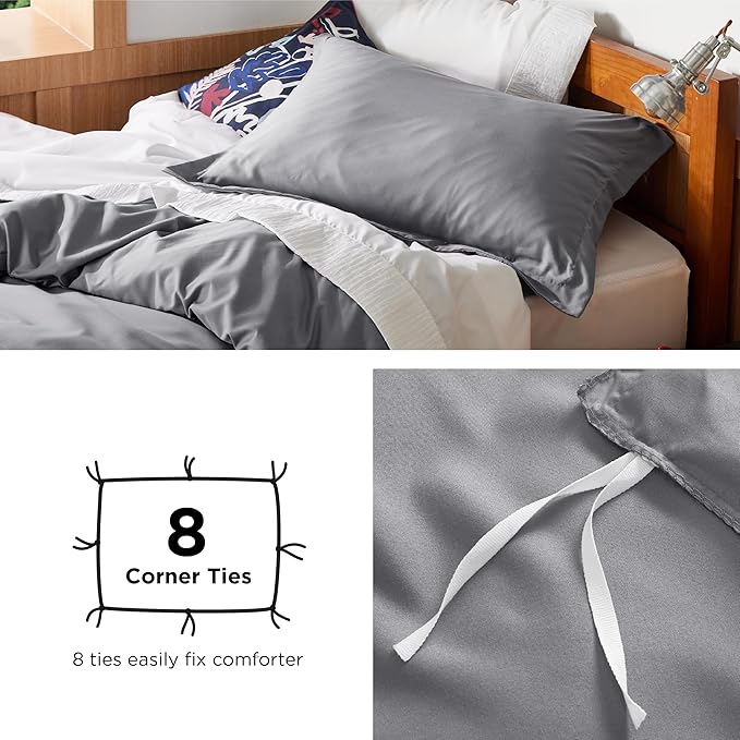 Bedsure Duvet Cover Twin/Twin XL Size - Soft Double Brushed Bedding Set for Kids & Adults, Zipper Closure, 2 Pieces, Includes 1 Duvet Cover (68"x90") & 1 Pillow Sham, NO Comforter, Grey