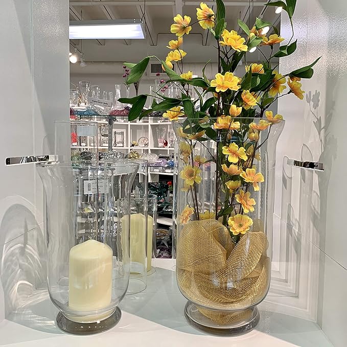 WGV Unique Bouquet Vase, 7" W, 12" H, Clear Short Hurricane Glass Candle Holder, Floral Planter Terrarium, Home Wedding Event Decor, 1 Piece (VHV0812)