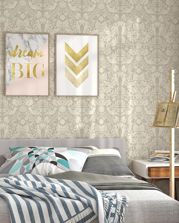 Boho Wallpaper Peel and Stick Wallpaper Vintage Leaf Contact Paper Self Adhesive Wall Paper Removable 17.3" X 197"Beige Art Decoration Floral Wallpapers for Bedroom Home Kitchen Cabinets Vinyl