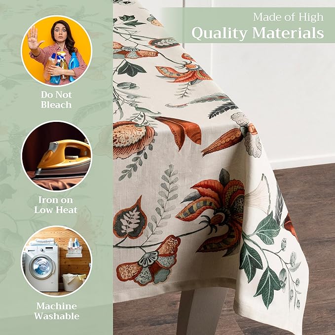 Maison d' Hermine Table Cloth Rectangle Table 100% Cotton 60 x 108 Inches Fall Tablecloth Reusable Everyday Use for Thanksgiving Christmas Decorations Dining Farmhouse Party (Dalida)