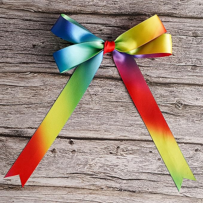 MEEDEE Rainbow Ribbon Satin Ribbon 1 inch Rainbow Satin Ribbons Colored Ribbons for Crafts Gift Wrapping Pride Birthday Party Decoration DIY Hair Bows - 25 Yards