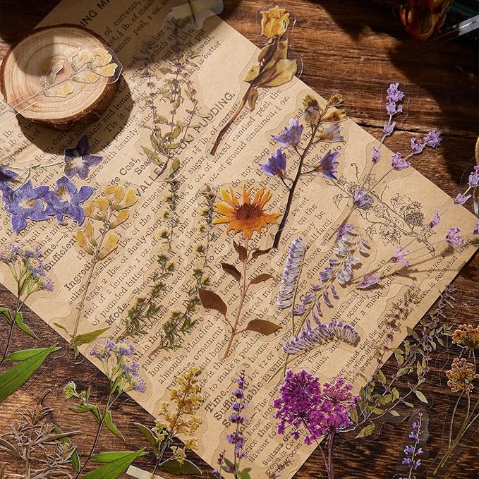 380 Pcs Pressed Flower Sticker Set Dried Flowers Themed Resin Journaling Stickers Floral Natural Botanical Fallen Leaves Decals for Scrapbook Supplies Bullet Junk Journal Bottles Planner Laptops