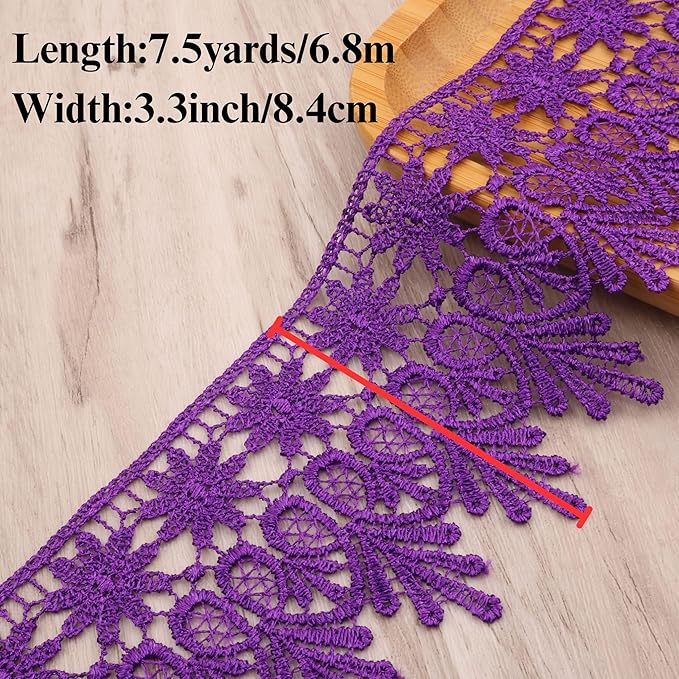 Green Lace Trim 7.5 Yards Wide Embroidered Floral Trim Edge Venise Lace Ribbon for Wedding Dress Crafting, Costume Design, DIY Apparel Embellishment, Home Decor