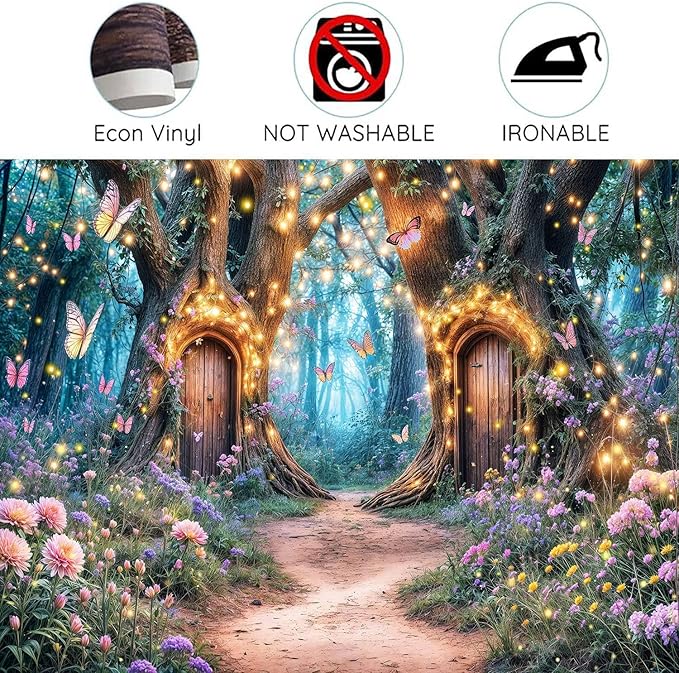 10X8ft Enchanted Forest Backdrop Fairy Enchanted Wonderland Garden Floral Butterfly Photography Background for Kids Girls Baby Shower Birthday Party Decoration Banner Cake Table Photo Booth Props