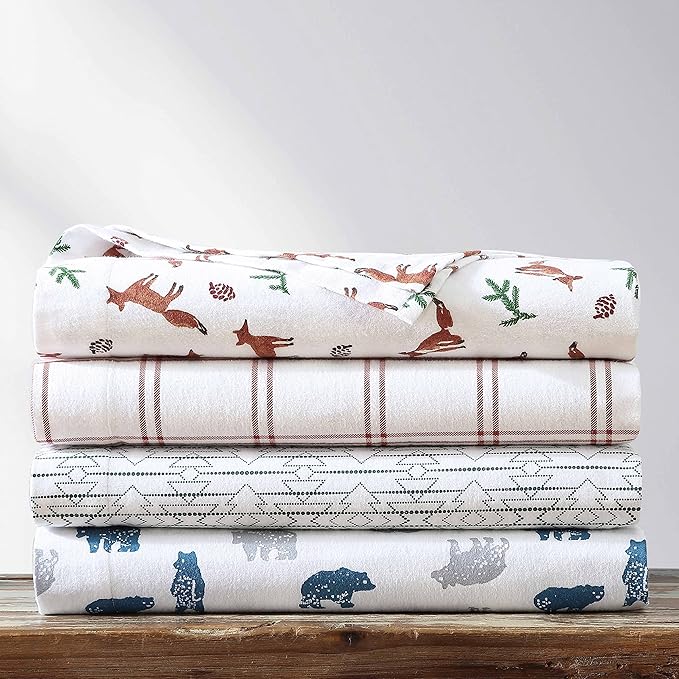 Eddie Bauer- Flannel Sheets Full Size, Anti-Pilling & Wrinkle Resistant Cotton, Touchably Soft for All-Season Comfort - Bed Sheets with Matching Pillowcases & Fitted Sheet (Westridge Plaid Orange)