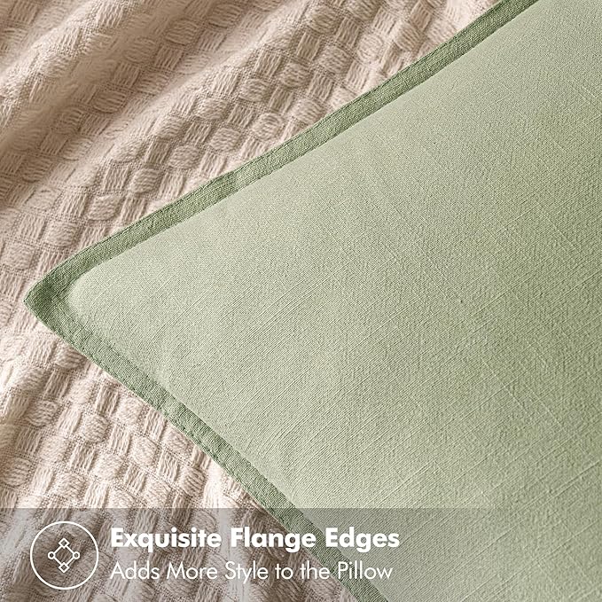 MIULEE Decorative Linen Pillow Covers 18x18 Inch Light Green Boho Farmhouse Neutral Couch Throw Pillows for Bed Pack of 2 Accent Modern Pillowcase Summer Sofa Livingroom Home Decor