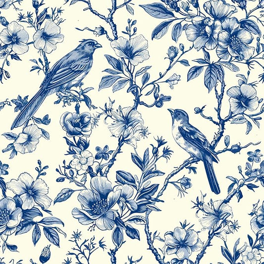 Floral Peel and Stick Vintage Animal Wallpaper Blue Bird Removable Botanical Leaf 17.7" x 236.22" Wall Paper Watercolor Self Adhesive Contact Paper for Classroom Bedroom Laundry Room Bathroom