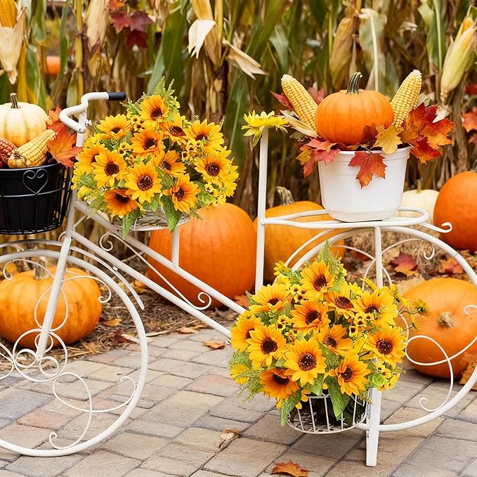 AmyHomie Artificial Sunflower Bouquets,2 Bunches Fake Flowers for Outdoors Baby Shower Home Wedding Fall Decor, Bride Holding Flowers,DIY Garden Craft Art Decor