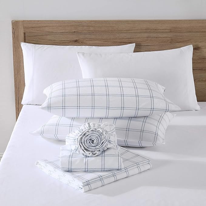 Eddie Bauer - Flannel Sheets Full Size, Anti-Pilling & Wrinkle Resistant Cotton, Touchably Soft for All-Season Comfort - Bed Sheets with Matching Pillowcases & Fitted Sheet (Westridge Plaid Blue)