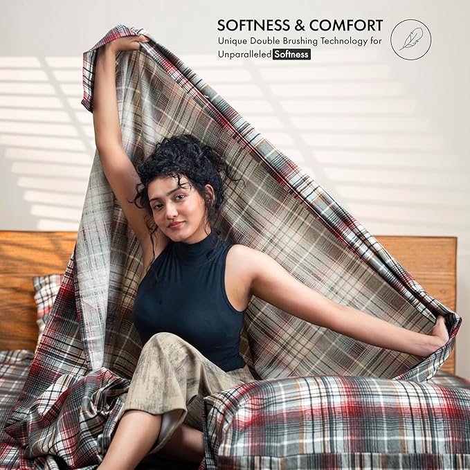 RUVANTI Flannel Sheets California King Size - 100% Cotton Brushed Cal King Bed Sheets Set - Deep Pockets 14 Inches - All Seasons Breathable & Extra Soft - Warm & Cozy, 4 Piece, Halloween Check
