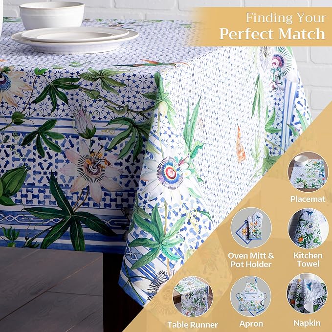 Maison d' Hermine Table Cloth Rectangle Table 100% Cotton 60 x 120 Inches Tablecloth Reusable Decorative for Dining Room, Farmhouse, Home, Party, Festive & Wedding Spring Summer - Passiflora