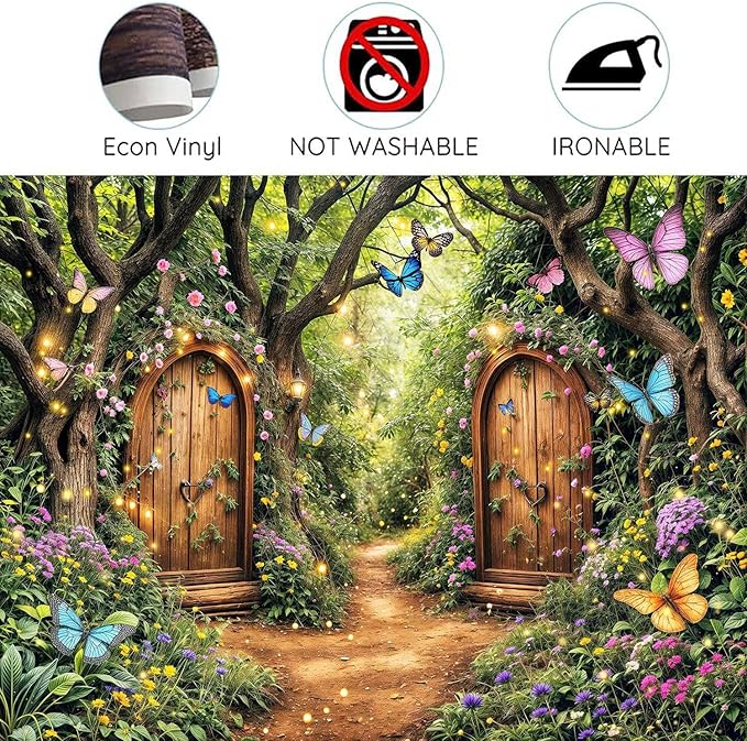 10X8ft Enchanted Forest Backdrop Fairy Tale Green Enchanted Garden Wonderland Floral Butterfly Photography Background for Kids Girl Baby Shower Birthday Party Decoration Banner Booth Props
