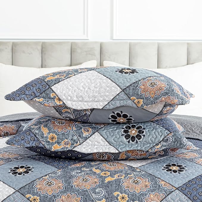 HoneiLife Queen Quilt Bedding Set - 3 Piece Microfiber Quilt Sets Reversible Bedspreads Rustic Coverlets for Queen Beds