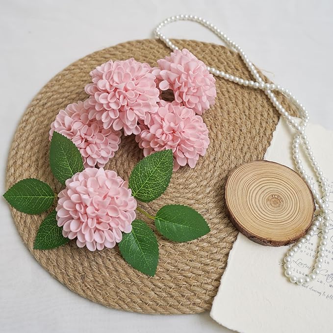 Artificial Flowers, 50pcs Realistic Artificial Rose for DIY Wedding Bouquets Centerpieces Arrangements, Pink Dahlia Flowers with Stem for Bridal Shower Party Home Decorations
