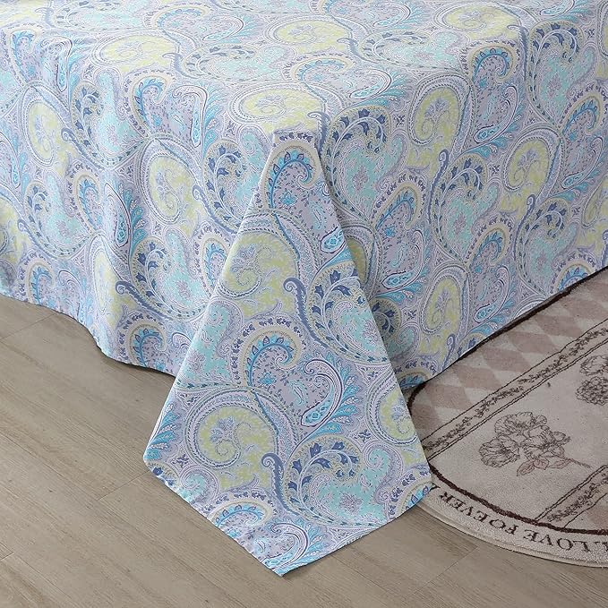 RYNGHIPY Cotton Sheets Floral Print King Size Sheet Sets Flower Botanical Pattern Egyptian Cotton Bed Sheets Soft and Breathable Deep Pockets (Blue,King Size)