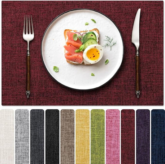 Blue Forest Placemats Set of 4, Dual-Layered Thickened Faux Linen Cloth Place Mats Heat Resistant Machine Washable Wrinkle Free Table Mats Indoor/Outdoor (Red)