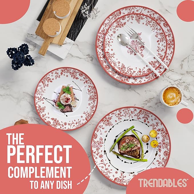 Trendables Plastic Plates For Party Supplies, Floral Disposable Plates For Party & Weddings 200 Pcs - 100 x 8 Dessert Plates & 100 x 10 Plastic Dinner Plates, Plate Set Disposable Dinnerware Sets