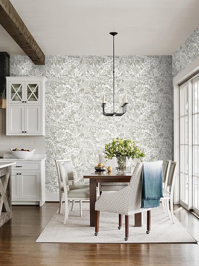 Peel and Stick Wallpaper Vintage Wall Paper Boho Contact Paper Bedroom Bathroom Wallpaper Peel and Stick Grey Brown Tropical Leaf Removable Self-Adhesive Wall Decor 17.3" x 118"