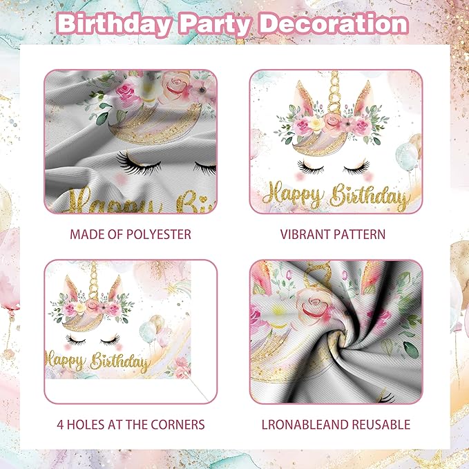 Unicorn Birthday Party Decorations For Women Girls,Happy Birthday Banner,Purple Pink Balloon Arch Kit,Foil Balloons,Cake toppers