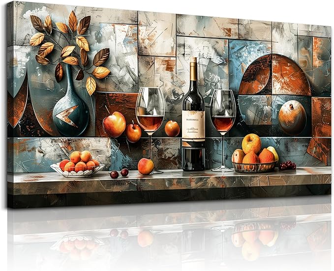 hyidecorart Large Wall Art For Kitchen Wall Decor For Living Room Dining Room Decorations Liquor Still Life Wine Glass Fruit Canvas Prints Painting Bar Pub Posters Modern Stretched Artwork Home Decor