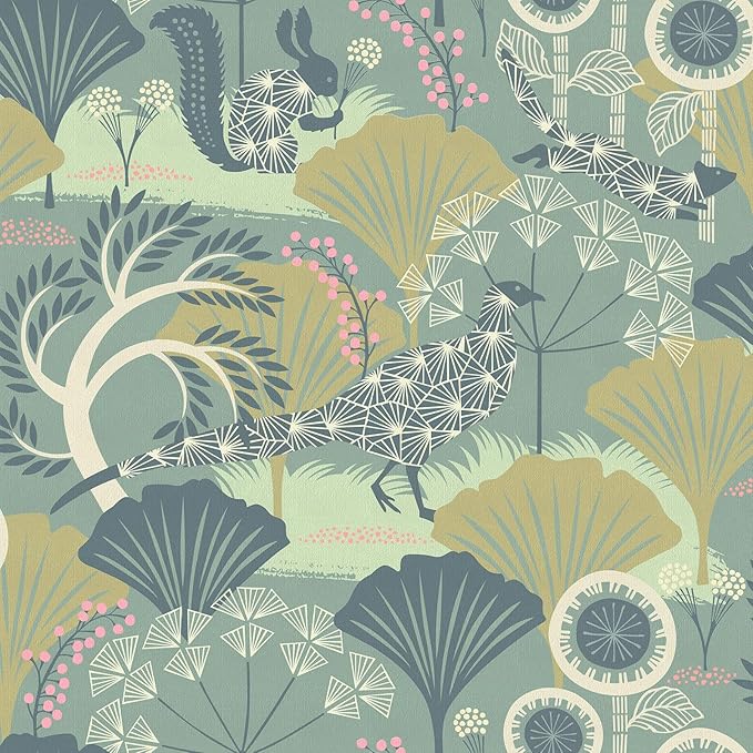 Wudnaye Green Floral Peel and Stick Wallpaper Vintage Contact Paper for Cabinets 17.7inch×118.1inch Neutral Peacock Removable Wallpaper Self Adhesive Boho Wall Paper for Bedroom Cabinet Decor Vinyl