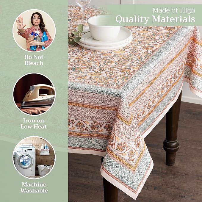 Maison d' Hermine Table Cloth Rectangle Table 100% Cotton 60 x 120 Inches Fall Tablecloth Reusable Everyday Use for Thanksgiving Christmas Decorations Dining Farmhouse Party (Nila)