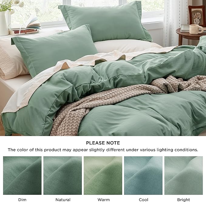 Bedsure Sage Green Oversized Queen Duvet Cover - 3 Pieces Prewashed Cotton-Like Extra Soft Bedding Set, Includes 1 Duvet Cover 98x98 Inches with Zipper Closure & 2 Pillow Shams, Comforter Not Included