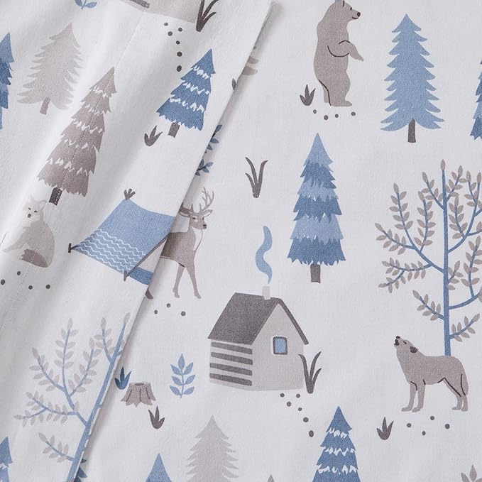 Market & Place 100% Turkish Cotton Flannel Sheet Set | 4 Piece Deep Pocket Novelty Cozy Winter Bed Sheets | Double Brushed for Extra Softness & Comfort | Alpine Collection (Queen, Winter Wildlife)