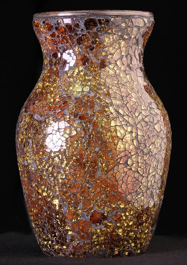 8" H Golden Mosaic Vase Glass Vase,Decorative Flower Vase,Decor Home Modern Midsize Mosaic Vase for Bedroom Livingroom Kitchen Office Wedding,Unique Gift