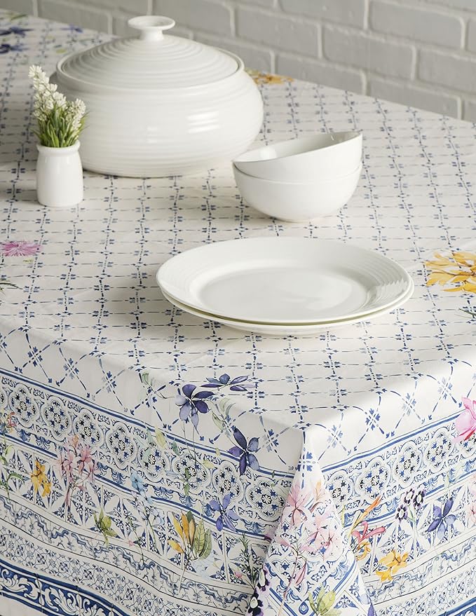 Maison d' Hermine Table Cloth Square Table 100% Cotton 54 x 54 Inches Tablecloth Reusable Decorative Everyday Use for Dining Room, Farmhouse, Home, Party, Festive & Wedding Spring Summer - Faience
