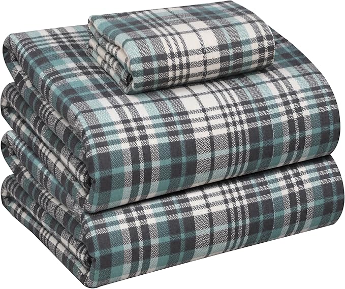 RUVANTI Flannel Sheets Twin Size - 100% Cotton Double Brushed Twin Sheets Set, Deep Pockets 16 Inches, All Seasons Breathable & Extra Soft Bed Sheets, Warm & Cozy, 3 Piece, Mint Grey