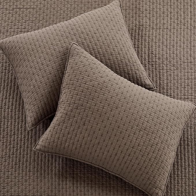 Levtex Home Cross Stitch Reversible King Bedspread Set (120x104in) with 2 Pillow Shams (36x20in) - Stitch Texture - Cocoa - Cotton King Size Bedspread Set - Soft, Pre-Washed