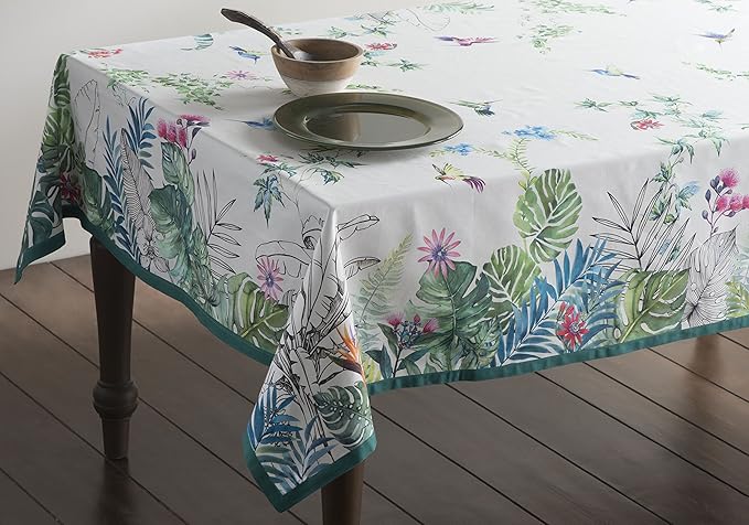 Maison d' Hermine Table Cloth Rectangle Table 100% Cotton 60 x 90 Inches Tablecloth Reusable Decorative Everyday Use for Dining Room, Farmhouse, Home Party, Festive & Wedding Spring Summer - Tropiques