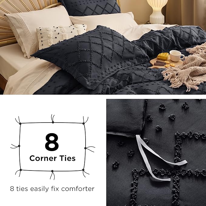 Bedsure Boho Duvet Cover Queen Size - Black Breathable & Soft Boho Bedding, Machine Washable Comforter Cover for All Seasons, Includes 1 Duvet Cover 90"x90" with 2 Pillow Shams & Zipper Closure