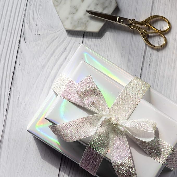 RUSPEPA White Metallic Wrapping Paper - Solid Color Paper Perfect for Wedding, Birthday, Christmas, Baby Shower - 17 Inches X 32.8 Feet