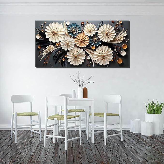 Large Wall Art for Living Room Bedroom Home Office Gold Flower Pictures Wall Art Modern Floral Artwork Framed Wall Decor Canvas Prints 29x59 In