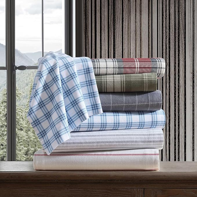 Eddie Bauer - Twin Bed Sheets, Cotton Flannel Bedding Set with Matching Pillowcase, Brushed for Extra Softness, Deep Pocket, Oeko-Tex Certified (Cooper Falls Red)