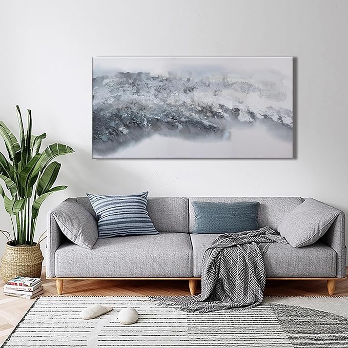White Abstract Wall Art Decor Grunge Room Decor Art Grey Canvas Wall Decoration 20" x 40"Painting Artwork for Bedroom Home Office Dining Room Decoration