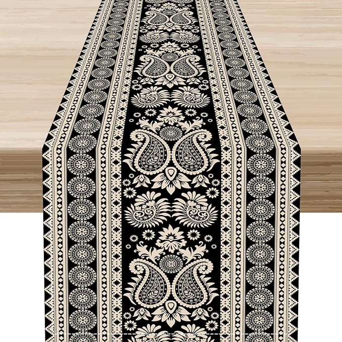 Vintage Paisley Table Runner, Retro Damask Vintage Boho Farmhouse Rustic Table Center Decor for Home Kitchen Dining Patio Holiday Party Indoor Outdoor Table Decorations 13x108 inch