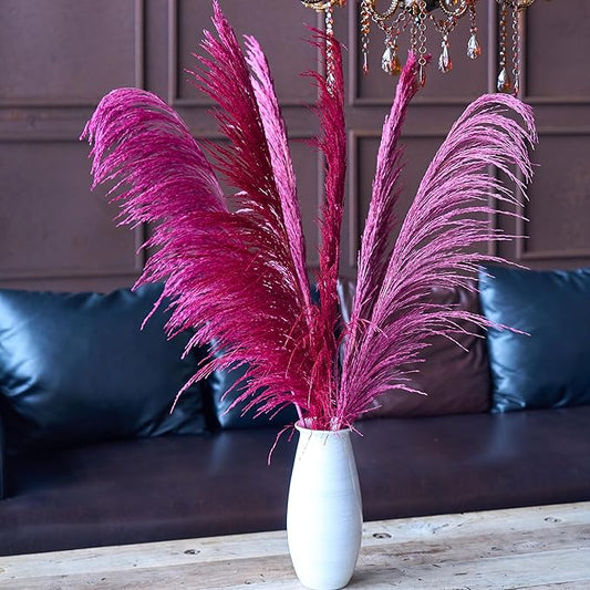Pampas Grass Decor Tall,Long Pampas, Large Pompas Floral, Elegant Feather Flowers for Wedding Decorations, Living Room Decor (Natural Purple Red, 8pcs 31.5"(80cm))