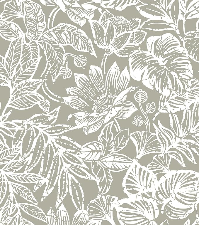 Peel and Stick Wallpaper Vintage Wall Paper Boho Contact Paper Bedroom Bathroom Wallpaper Peel and Stick Grey Brown Tropical Leaf Removable Self-Adhesive Wall Decor 17.3" x 394"