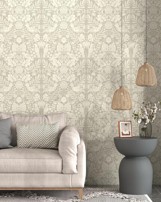 Boho Wallpaper Peel and Stick Wallpaper Vintage Leaf Contact Paper Self Adhesive Wall Paper Removable 17.3" X 393"Beige Art Decoration Floral Wallpapers for Bedroom Home Kitchen Cabinets Vinyl