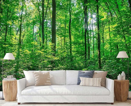 Green Forest Plant Wall Mural Large Natural Landscape Wallpaper for Living Room Bedroom Bathroom Office(Not Self-Adhesive)