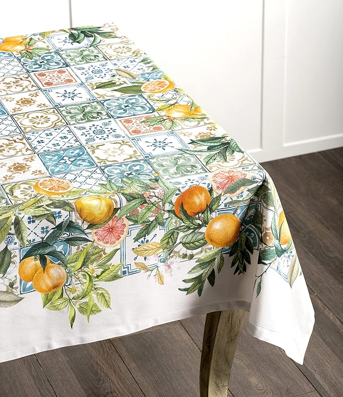 Maison d' Hermine Table Cloth Rectangle Table 100% Cotton 70 x 108 Inches Tablecloth Reusable Decorative Everyday Use for Dining Room, Farmhouse, Home, Party, Festive & Wedding Spring Summer - Agrume