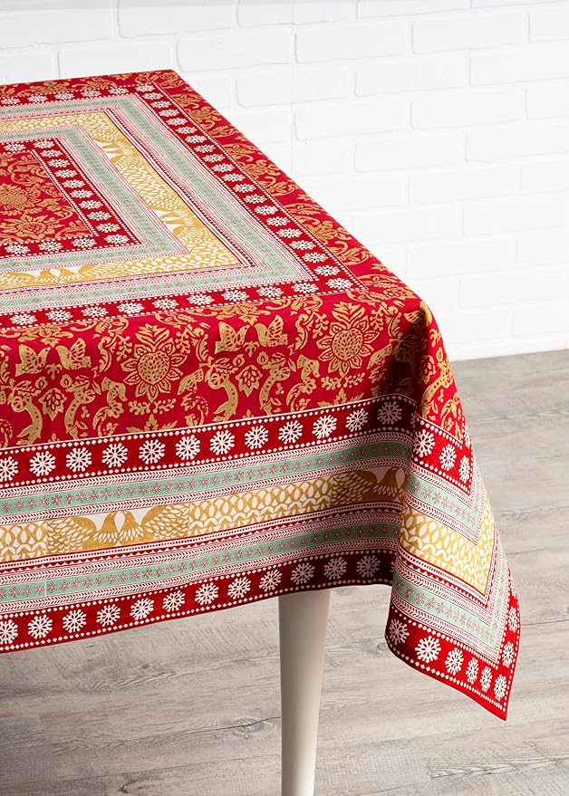 Maison d' Hermine Table Cloth Rectangle Table 100% Cotton 60 x 90 Inches Fall Tablecloth Reusable Everyday Use for Thanksgiving Christmas Decorations Dining Farmhouse Party (Sofia)