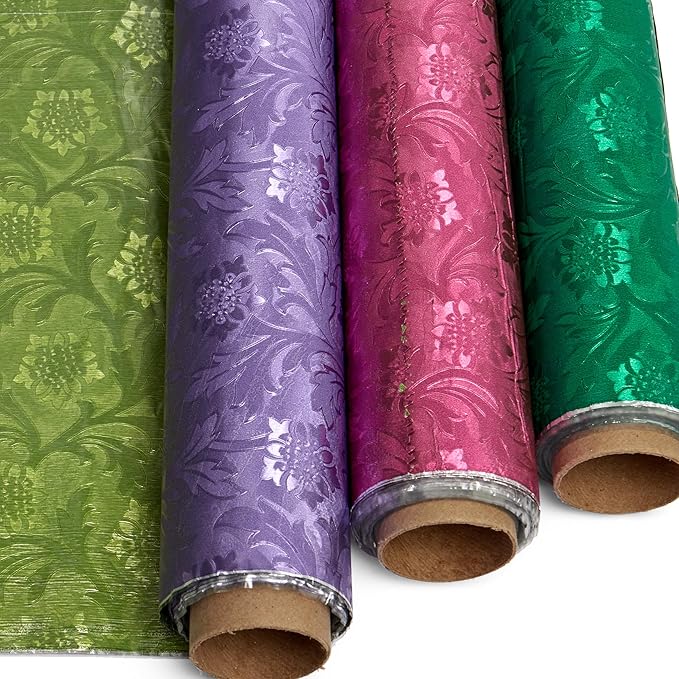 Paper Mart Black Floral Foil, 20 Inches by 10 Yards, Poly Lined, Embossed Flower Wrapping Paper for Bouquets, Plants, and Decor